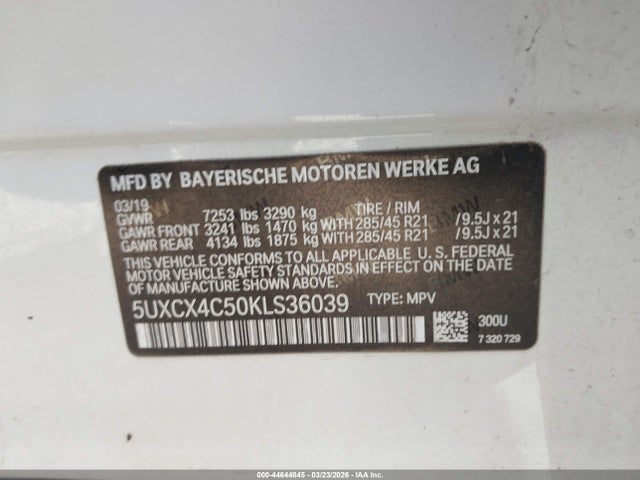 2019 Bmw X7 Xdrive50i მანქანა იყიდება აუქციონზე, vin: 5UXCX4C50KLS36039, აუქციონის ნომერი: 44644845