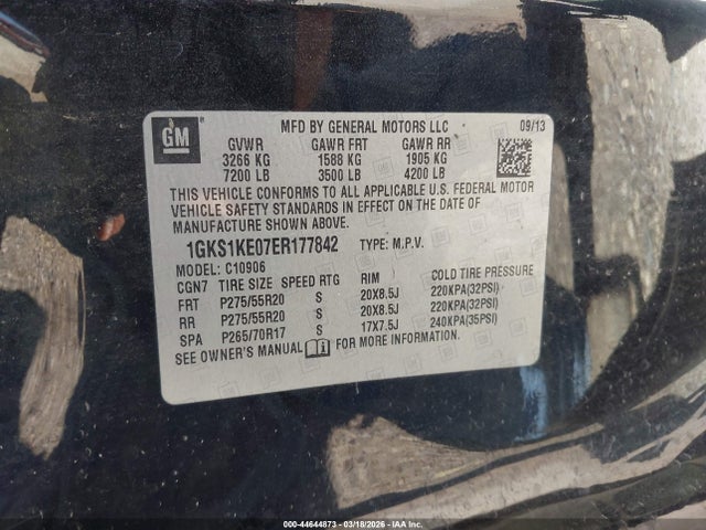 1GKS1KE07ER177842 GMC Yukon Xl 1500 Slt