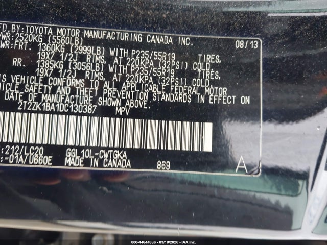 Aukcja sprzedaży 2013 Lexus Rx 350, vin: 2T2ZK1BA1DC130387, numer aukcji: 44644886