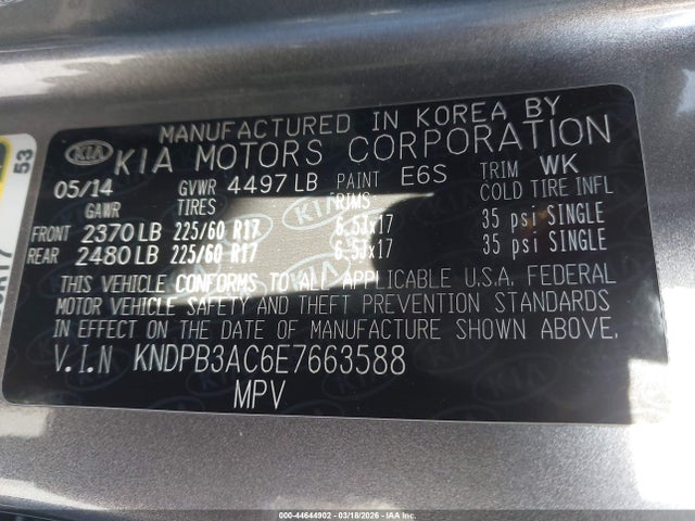 2014 Kia Sportage Lx მანქანა იყიდება აუქციონზე, vin: KNDPB3AC6E7663588, აუქციონის ნომერი: 44644902