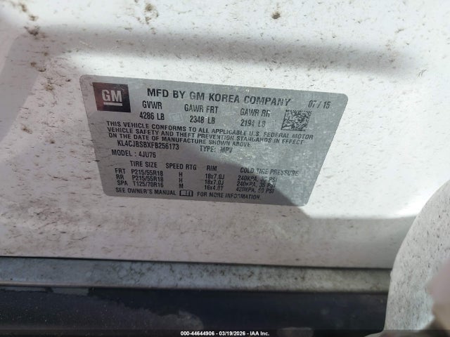 Aukcja sprzedaży 2015 Buick Encore Convenience, vin: KL4CJBSBXFB256173, numer aukcji: 44644906