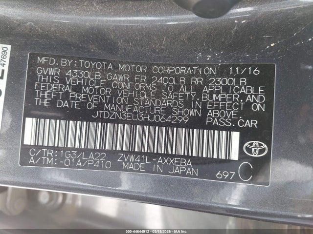 JTDZN3EU3HJ064299 Toyota Prius V Five