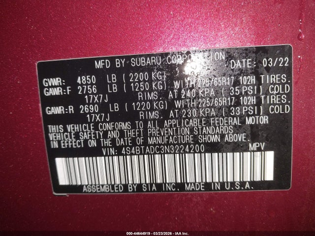 2022 SUBARU OUTBACK 4S4BTADC3N3224200 Photo 8