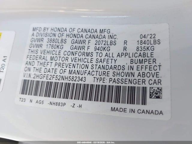 Honda Civic Sport 2022 2HGFE2F52NH582343 Image 9