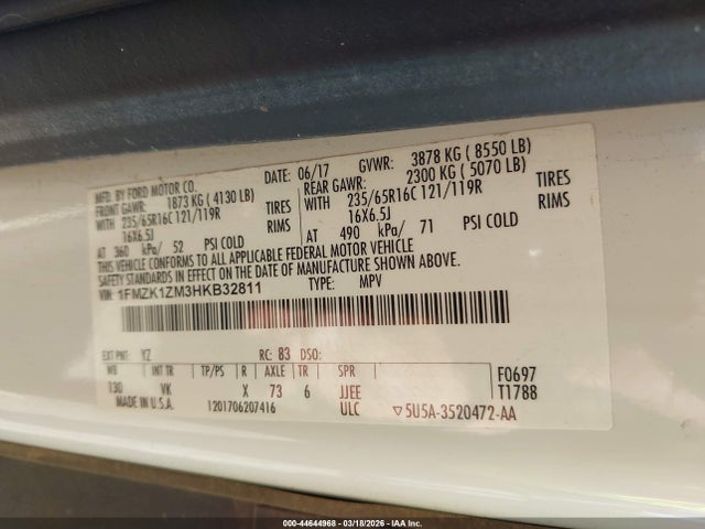 1FMZK1ZM3HKB32811 Ford Transit-150 Xl