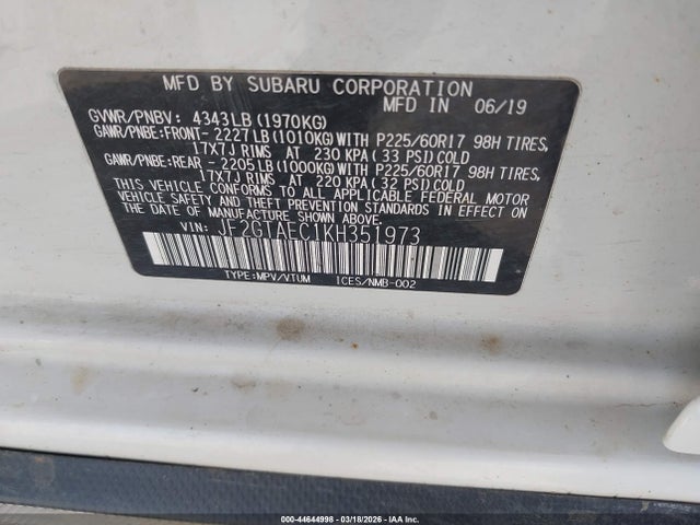 Продаж на аукціоні авто 2019 Subaru Crosstrek 2.0i Premium, vin: JF2GTAEC1KH351973, номер лоту: 44644998