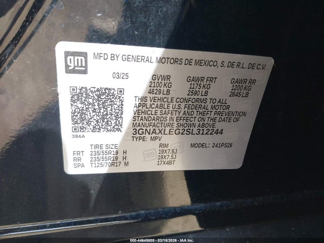 Продаж на аукціоні авто 2025 Chevrolet Equinox Fwd Rs, vin: 3GNAXLEG2SL312244, номер лоту: 44645005