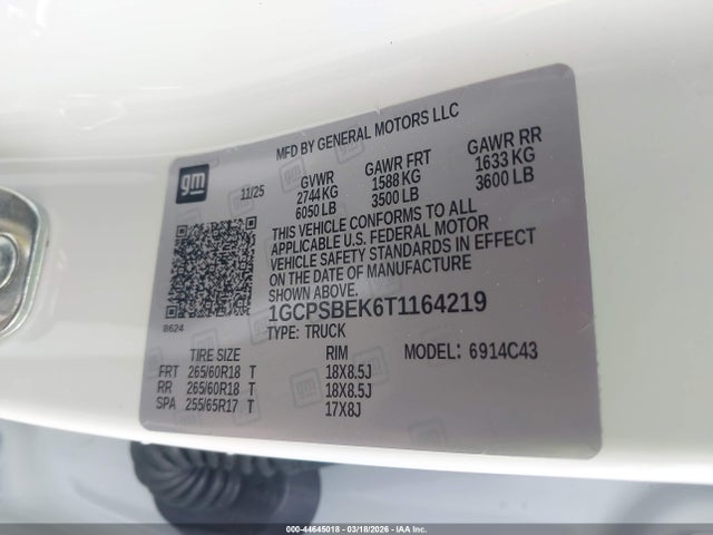Продажа на аукционе авто 2026 Chevrolet Colorado Wt, Rwd, vin: 1GCPSBEK6T1164219, номер лота: 44645018