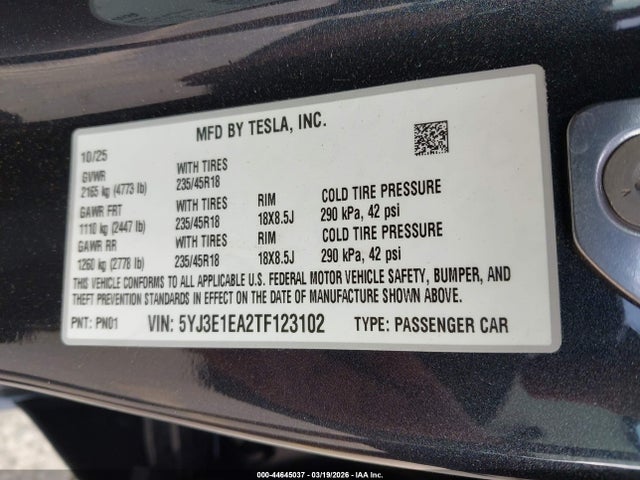 5YJ3E1EA2TF123102 Tesla Model 3 Premium Rear-wheel Drive/standard Rear-wheel Drive