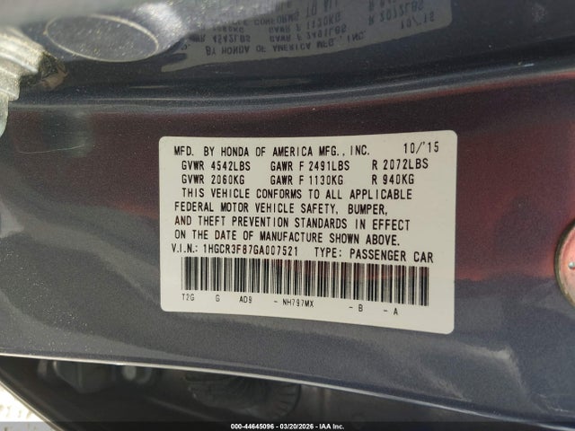 1HGCR3F87GA007521 Honda Accord Ex-l V-6