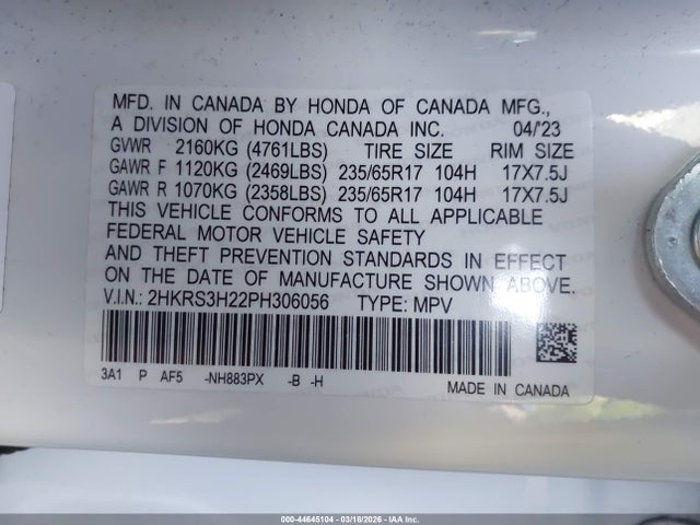 Honda Cr-v Lx 2wd 2023 2HKRS3H22PH306056 Image 9