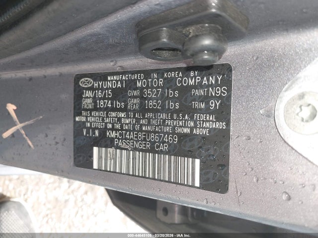 Aukcja sprzedaży 2015 Hyundai Accent Gls, vin: KMHCT4AE8FU867469, numer aukcji: 44645105