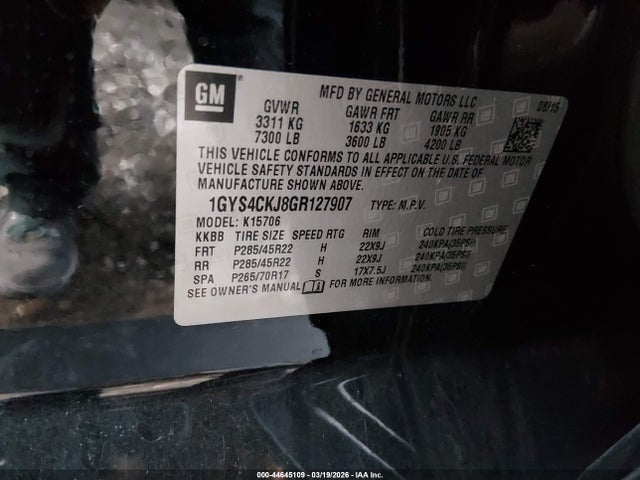 Aukcja sprzedaży 2016 Cadillac Escalade Premium Collection, vin: 1GYS4CKJ8GR127907, numer aukcji: 44645109