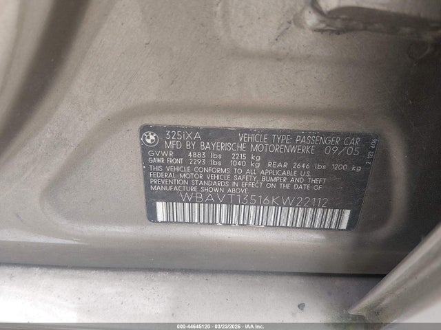 Продаж на аукціоні авто 2006 Bmw 325xit, vin: WBAVT13516KW22112, номер лоту: 44645120