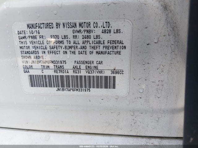 Aukcja sprzedaży 2015 Infiniti Q50 Premium, vin: JN1BV7AP6FM331975, numer aukcji: 44645123