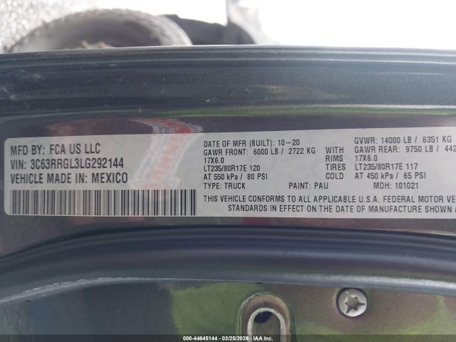 Продажа на аукционе авто 2020 Ram 3500 Tradesman  4x4 8' Box, vin: 3C63RRGL3LG292144, номер лота: 44645144