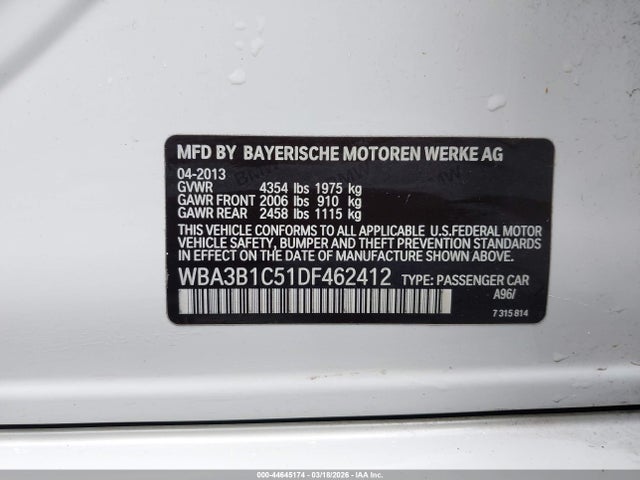 Aukcja sprzedaży 2013 Bmw 320i, vin: WBA3B1C51DF462412, numer aukcji: 44645174