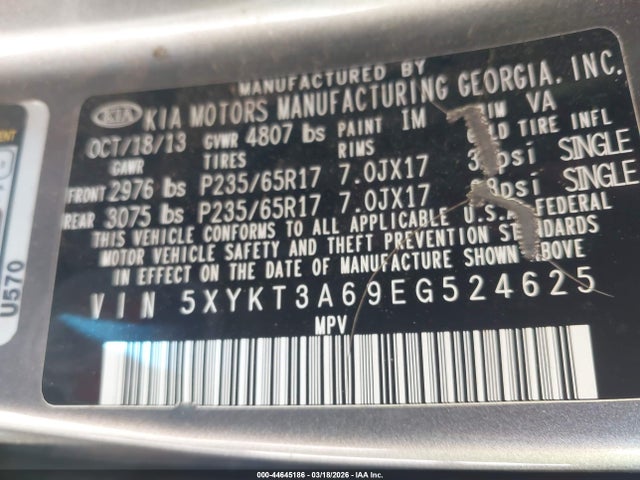 Aukcja sprzedaży 2014 Kia Sorento Lx, vin: 5XYKT3A69EG524625, numer aukcji: 44645186
