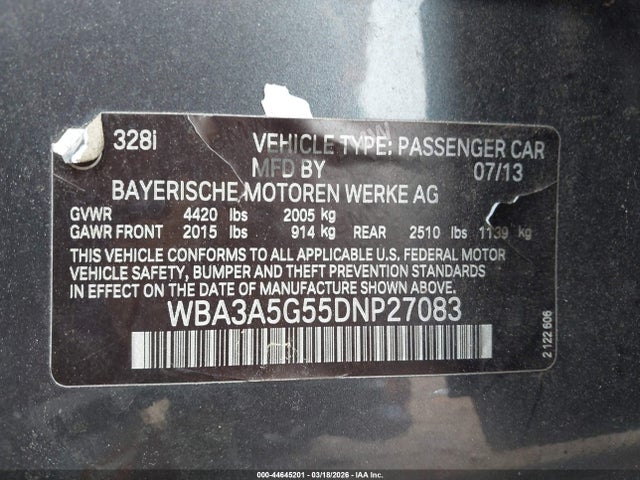 Aukcja sprzedaży 2013 Bmw 328i, vin: WBA3A5G55DNP27083, numer aukcji: 44645201