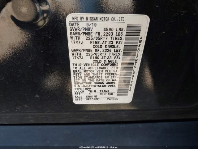 JN8AT2MT5LW012954 Nissan Rogue Sv Fwd