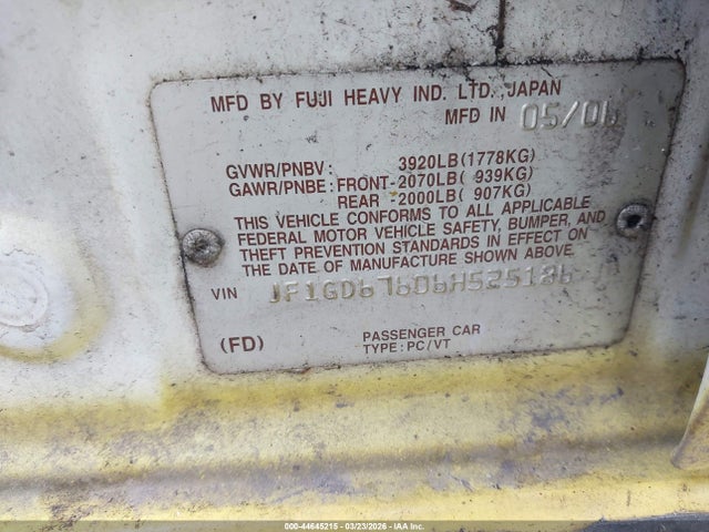 2006 SUBARU IMPREZA JF1GD67606H525186 Photo 8