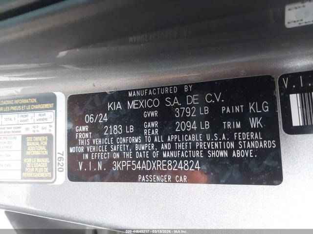 Aukcja sprzedaży 2024 Kia Forte Gt-line, vin: 3KPF54ADXRE824824, numer aukcji: 44645217