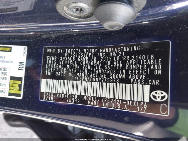 Toyota COROLLA LE 2022 5YFEPMAE9NP275978 Image 9