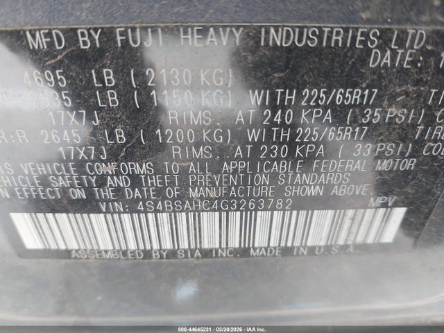 2016 SUBARU OUTBACK 4S4BSAHC4G3263782 Photo 8