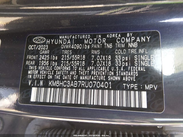 44645241 :رقم المزاد ، KM8HC3AB7RU070401 vin ، 2024 Hyundai Kona Sel مزاد بيع