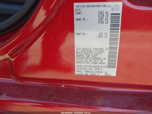 Aukcja sprzedaży 2023 Nissan Altima Sr Fwd, vin: 1N4BL4CV1PN404359, numer aukcji: 44645248