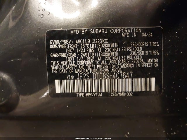 Aukcja sprzedaży 2025 Subaru Forester Touring, vin: JF2SLDTC8SH407647, numer aukcji: 44645265