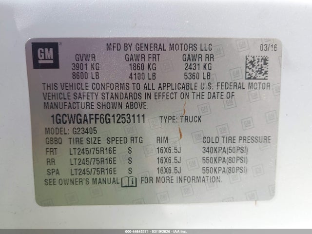1GCWGAFF6G1253111 Chevrolet Express 2500 Work Van
