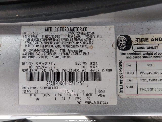 2011 FORD FUSION 3FAHP0KC4BR218456 Photo 8