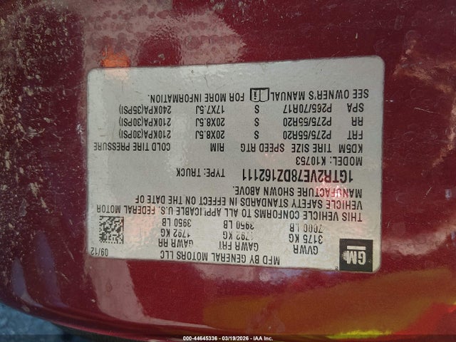44645336 :رقم المزاد ، 1GTR2VE78DZ162111 vin ، 2013 Gmc Sierra 1500 Sle مزاد بيع