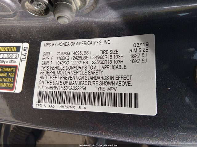 2019 HONDA CR-V 5J6RW1H53KA022254 Photo 8