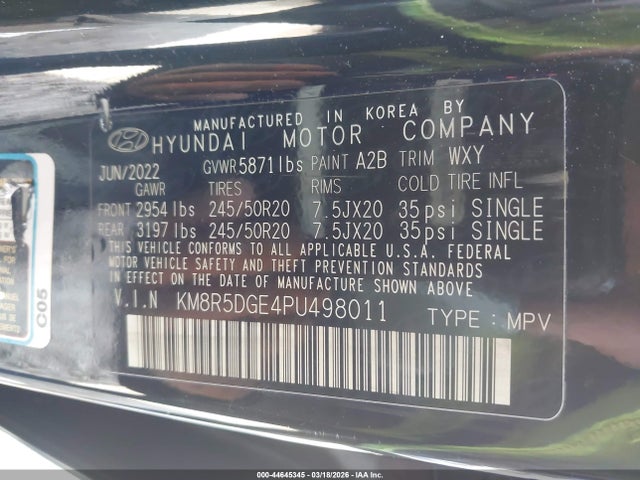 44645345 :رقم المزاد ، KM8R5DGE4PU498011 vin ، 2023 Hyundai Palisade Limited مزاد بيع