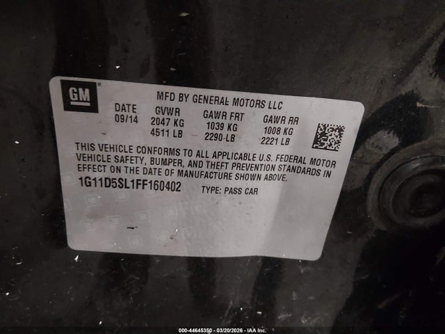 Aukcja sprzedaży 2015 Chevrolet Malibu 2lt, vin: 1G11D5SL1FF160402, numer aukcji: 44645350