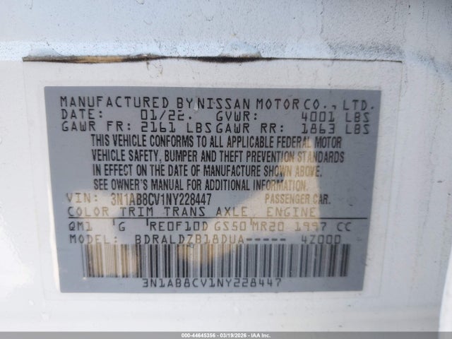 3N1AB8CV1NY228447 Nissan Sentra Sv Xtronic Cvt