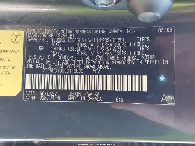 2009 Lexus Rx 350 მანქანა იყიდება აუქციონზე, vin: 2T2HK31U09C119603, აუქციონის ნომერი: 44645355