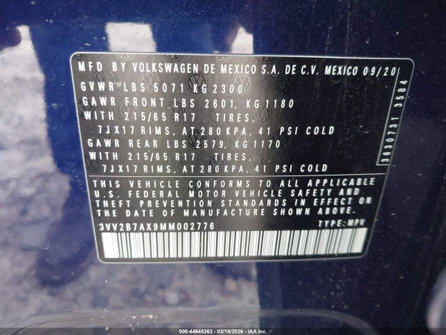 2021 VOLKSWAGEN TIGUAN 3VV2B7AX9MM002776 Photo 8