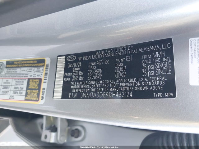 Продаж на аукціоні авто 2024 Hyundai Tucson Se, vin: 5NMJA3DE9RH432124, номер лоту: 44645366