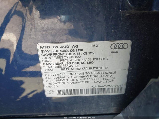 2021 AUDI Q5 WA1BAAFY2M2104387 Photo 8