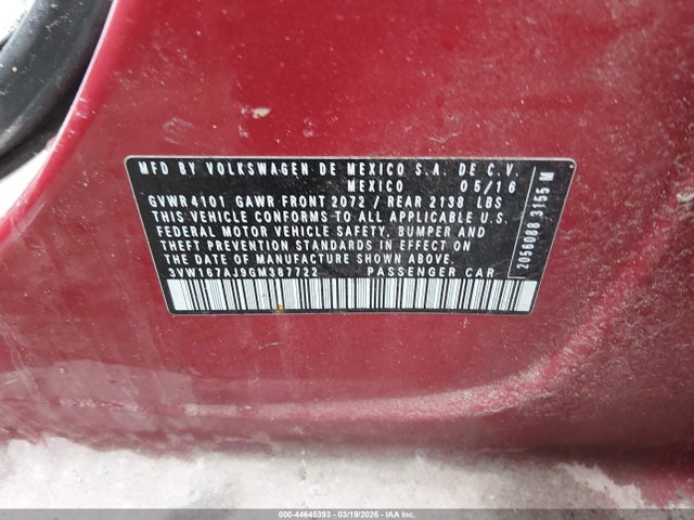 Продаж на аукціоні авто 2016 Volkswagen Jetta 1.4t S, vin: 3VW167AJ9GM387722, номер лоту: 44645393