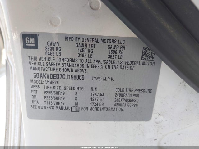 2012 Buick Enclave Premium მანქანა იყიდება აუქციონზე, vin: 5GAKVDED7CJ198069, აუქციონის ნომერი: 44645394