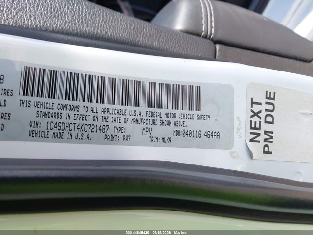 1C4SDHCT4KC721487 Dodge Durango R/t Rwd