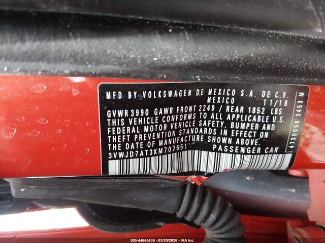 Продаж на аукціоні авто 2019 Volkswagen Beetle 2.0t Se, vin: 3VWJD7AT3KM707651, номер лоту: 44645436