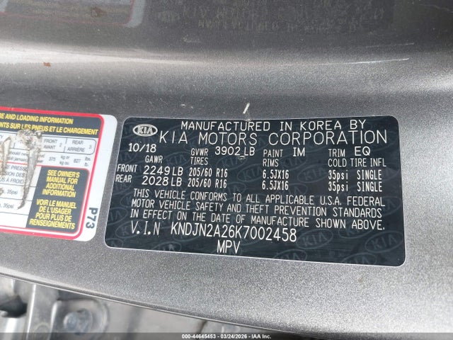 2019 Kia Soul მანქანა იყიდება აუქციონზე, vin: KNDJN2A26K7002458, აუქციონის ნომერი: 44645453