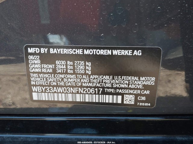 WBY33AW03NFN20617 BMW I4 M50