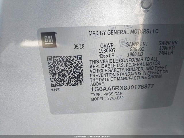 Продажа на аукционе авто 2018 Cadillac Ats Standard, vin: 1G6AA5RX8J0176877, номер лота: 44645481