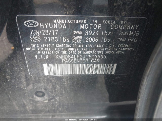 Продажа на аукционе авто 2018 Hyundai Elantra Sel, vin: KMHD84LF2JU513595, номер лота: 44645482